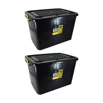 2PK Braz 140L Plastic Storage Container Box W/ Lid & Handles 74x53.5x46.5cm