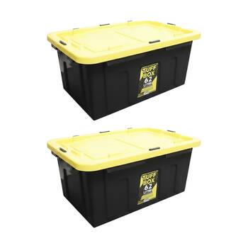 2PK Tuff Box Heavy Duty Industrial Storage Container W/ Latches & Lid 62L
