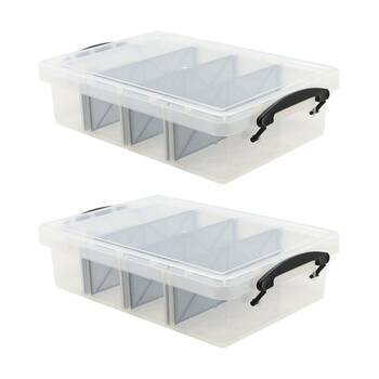 2PK Braz 4 Divided Compartment Storage Container W/ Secure Clip Lid 6L Assorted