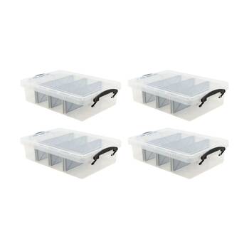 4PK Braz 4 Divided Compartment Storage Container W/ Secure Clip Lid 6L Assorted