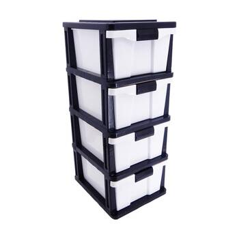 Braz Plastic Stackable 4 Drawer Comp Storage Organiser Black/White