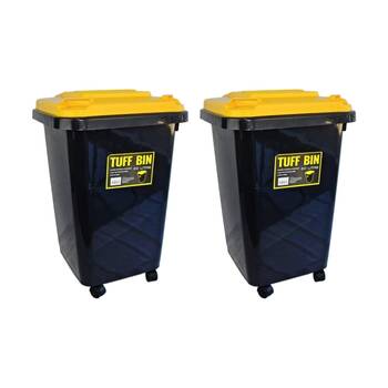 2PK Braz 60L Rubbish & Waste Outdoor Wheely Bin W/ Lid Wheels Black