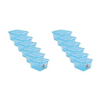 12PK Braz 5L Mini Plastic Storage Container Box W/ Latch Lid 28x21.5x13cm Assrtd