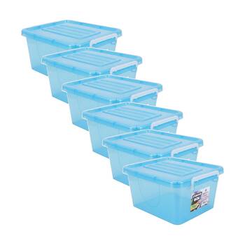 6PK Braz 5L Mini Plastic Storage Container Box W/ Latch Lid 28x21.5x13cm Assrtd