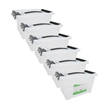 6PK iBox Deep Storer White Plastic Storage Box W/ Handle Clips 27x18x15cm 5L