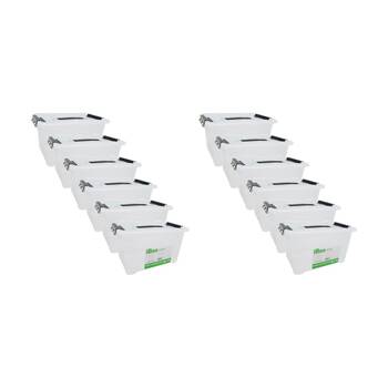 12PK iBox Deep Storer White Plastic Storage Box W/ Handle Clips 32x22x18cm 9L