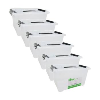 6PK iBox Deep Storer White Plastic Storage Box W/ Handle Clips 32x22x18cm 9L