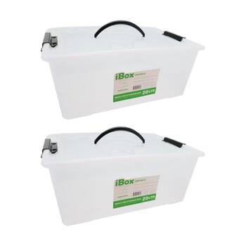 2PK iBox Shallow Storer Plastic Storage Box W/ Lid & Handle 45x32x18cm 20L