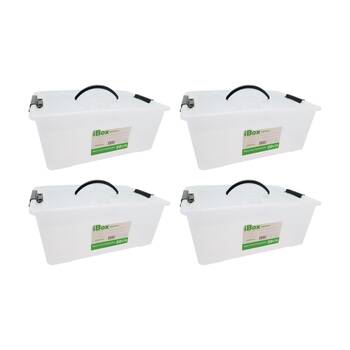 4PK iBox Shallow Storer Plastic Storage Box W/ Lid & Handle 45x32x18cm 20L