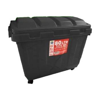 Braz 80L Rubbish & Waste Outdoor Tote Bin W/ Lid Wheels 34x48x45cm Assorted