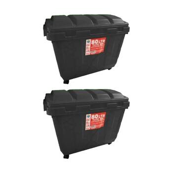 2PK Braz 80L Rubbish & Waste Outdoor Tote Bin W/ Lid Wheels 34x48x45cm Assorted