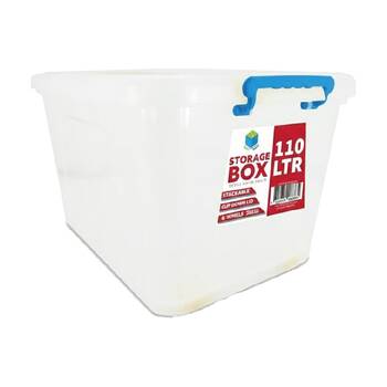 Braz Plastic Storage Container Box W/ Lid & Handles 110L Assorted