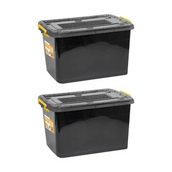 2PK Braz 120L Plastic Storage Container Box W/ Lid & Handles 72x52x43.5cm Black