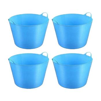 4PK Braz Durable Plastic Storage Bucket Flexi Tub W/ Handles 42L Assorted
