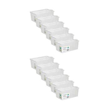 12PK Braz Home Organisation Storage Vienna Basket W/ Handles 4L 29x16x11cm White