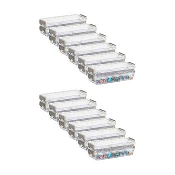12x 2pc Braz Plastic Stack Container Storage Box W/ Clip on Lid 20x8x6cm Clear