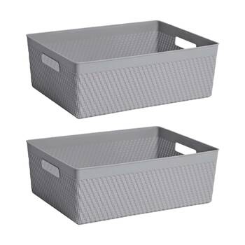 2PK Braz Home Organisation Plastic Thatch Storage Basket 35x26x12cm 11L Assorted