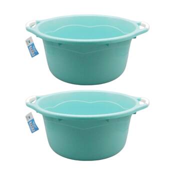 2PK Braz 1L Basin Round Plastic Bucket W/ Handles 44x23cm Light Blue