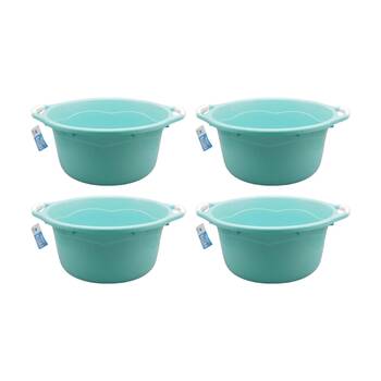 4PK Braz 1L Basin Round Plastic Bucket W/ Handles 44x23cm Light Blue