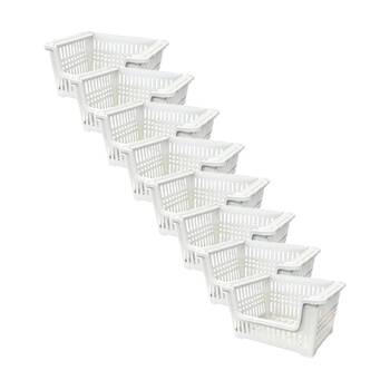 8PK Braz Plastic A4 Stacker Storage Basket W/ Ventilated Handles 38x28x20 Assrtd