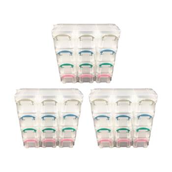 3PK Braz Plastic Clip Storage Unit 12 Section Organiser W/ Coloured Handles