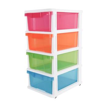 Braz Plastic Stackable 4 Drawer Compact Storage Organiser Multi Colour