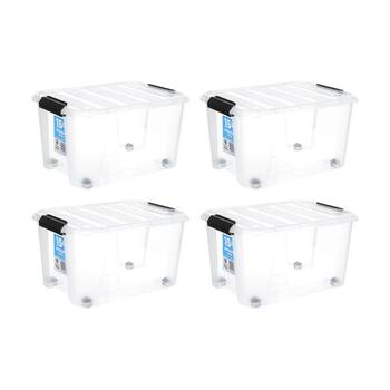 4PK Store More Plastic Storage Rolling Container Box W/ Lid Lock Clips 15L Clear