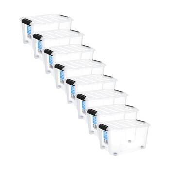 8PK Store More Plastic Storage Rolling Container Box W/ Lid Lock Clips 15L Clear