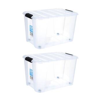 2PK Store More Plastic Storage Rolling Box W/ Lid Lock Clips 32L Clear