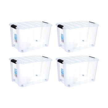 4PK Store More Plastic Storage Rolling Box W/ Lid Lock Clips 32L Clear