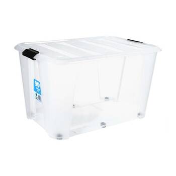 Store More Plastic Storage Rolling Container Box W/ Lid Lock Clips 90L Clear