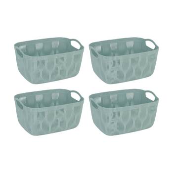 4PK Braz Home Organisation Plastic Storage Basket Wave 6.5L Leaf Design Assorted