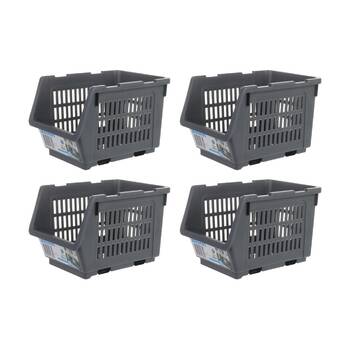 4PK Braz Ventilated Plastic Stackable Nesting Storage Basket Small Assorted