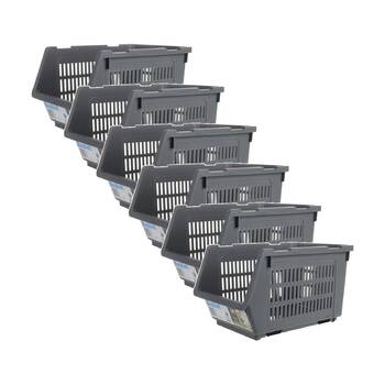 6PK Braz Ventilated Plastic Stackable Nesting Storage Basket Large Assorted