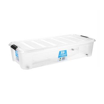 Store More Plastic Storage U Bed Rolling Box W/ Lid Lock Clips 35L Clear