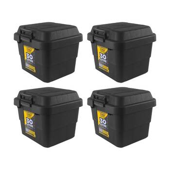 4PK TUFF Box Storer X-Tuff Thai Plastic Storage Container 30L 41x39x37cm Black