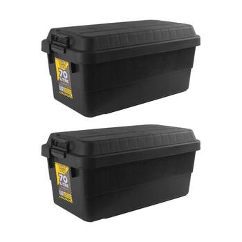 2PK TUFF Box Storer X-Tuff Thai Plastic Storage Container 70L 77x39x37cm Black