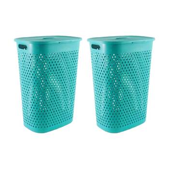 2PK Braz Plastic Belle Laundry Hamper W/ Lid & Ventilated Handles Assorted