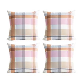 4PK Renee Taylor Textured Cotton Reversible European Pillowcase Miranda Check