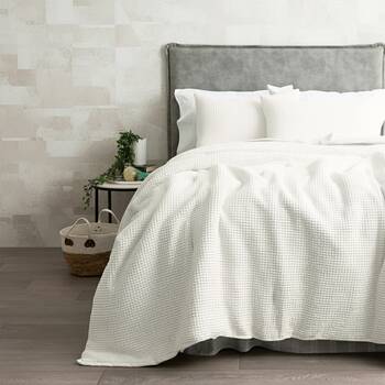 Cloud Linen Boronia Washed Cotton Waffle Comforter Set Ivory Double/Queen