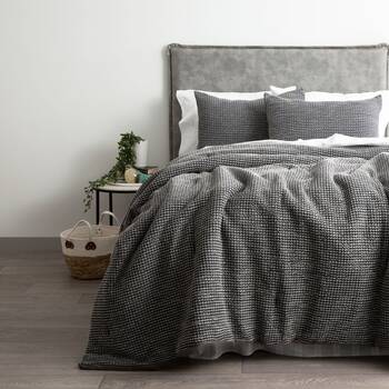 Cloud Linen Boronia Washed Cotton Waffle Comforter Set Charcoal Magnet King/Super King