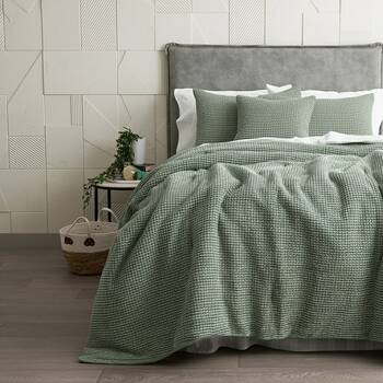 Cloud Linen Boronia Washed Cotton Waffle Comforter Set Moss King/Super King