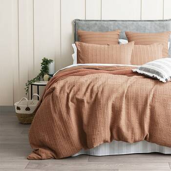 Cloud Linen Celeste Seersucker Cotton Waffle Quilt Cover Set Rust King