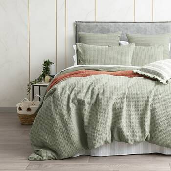 Cloud Linen Celeste Seersucker Cotton Waffle Quilt Cover Set Sage Double