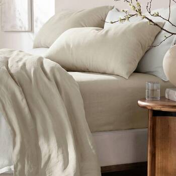 4pc Renee Taylor Washed Linen Cotton Bed Sheet & Pillow Case Set Natural