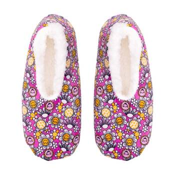 SnuggUps Kids Printed Flower Plush Slippers Soft Sherpa Lining