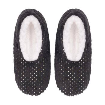 SnuggUps Womens Plush Sherpa Lined Slippers Metallic Charcoal