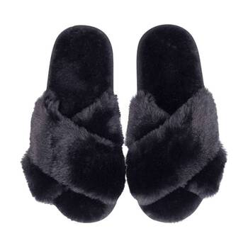 SnuggUps Women's Cross Open Toe Plush Fur?Slippers Black Medium EU38-39