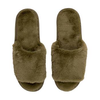 SnuggUps Womens Open Toe Non-Slip Rubber Plush Slippers Olive