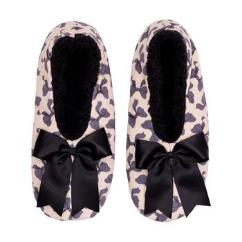 SnuggUps Women's Printed Bow Sherpa Lined Plush Slippers Black